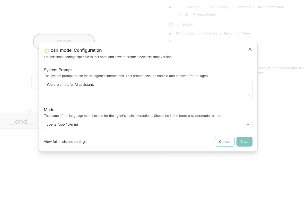 Configuration modal